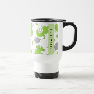Mug De Voyage Motif Des Eléphants Verts, Étoiles, Votre Nom