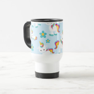 Mug De Voyage Motif D'Unicornes, De Mignons Unicornes, Fleurs
