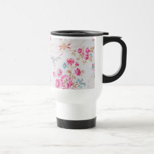 Mug De Voyage Motif floral bleu rose Girly élégant vintage