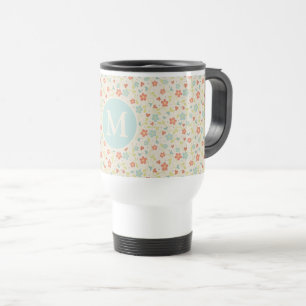 Mug De Voyage Motif floral de printemps pastel joli monogramme