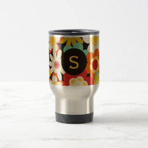 Mug De Voyage Motif floral rétro coloré vif monogramme