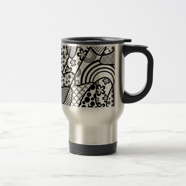 Mug De Voyage Motif Patchwork Noir & Blanc 02 (Droit)