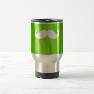 Mug De Voyage Moustache blanche amusante sur Arrière - plan vert