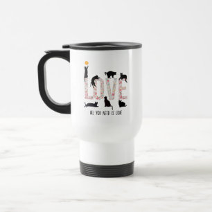 Mug De Voyage Naughty Chat noir avec Love Floral Motifs