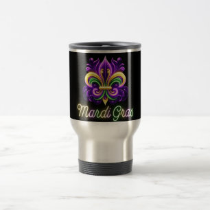 Mug De Voyage Neon Mardi Gras Fleur de lis coloré