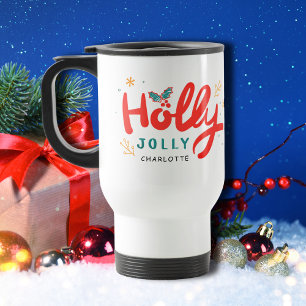 Mug De Voyage Noël Holly Jolly Fun Winter Nom personnalisé