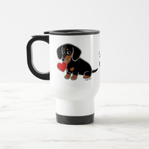 Mug De Voyage Noir et coeur doux bronzage de teckel