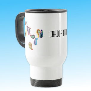 Mug De Voyage Nom, Colorful Quilled Paisleys Blanc 15oz