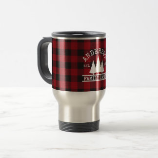 Mug De Voyage Nom de famille du cabine Red Buffalo Plaid