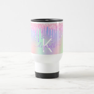 Mug De Voyage Nom holographique violet rose vierge monogramme