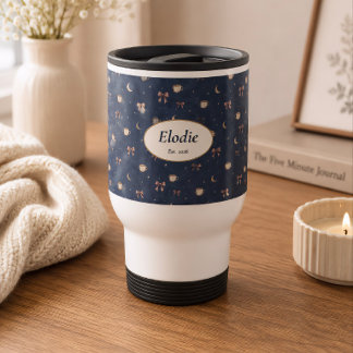 Mug De Voyage Nom personnalisé Céleste Cottagecore Lune Étoiles