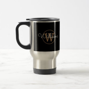 Mug De Voyage Nom personnalisé en script monogrammé or noir