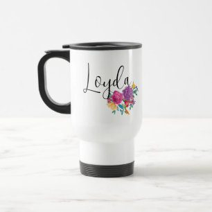 Mug De Voyage Nom personnalisé Fleur brillante Fiesta florale