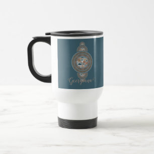 Mug De Voyage Nom personnalisé Gold Turquoise Abstrait Ornamenta