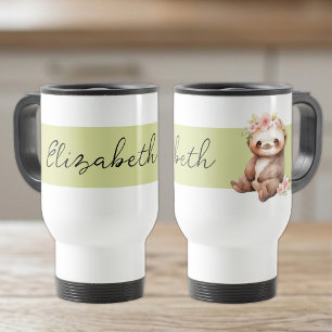 Mug De Voyage Nom personnalisé mignon paresseux noir vert