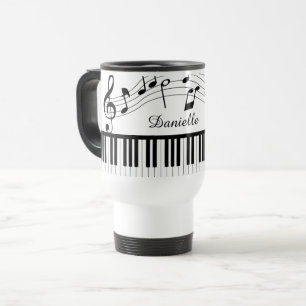 Mug De Voyage Notes de musique pour piano Nom de script noir bla