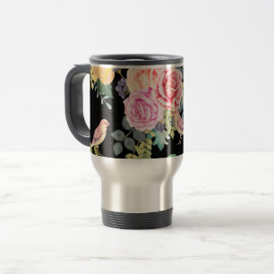 Mug De Voyage Oiseaux et fleurs colorés et vibrants sur fond noi