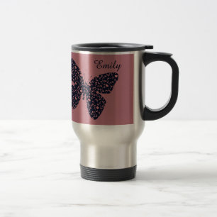Mug De Voyage Papillon floral rose et violet Personnalisé