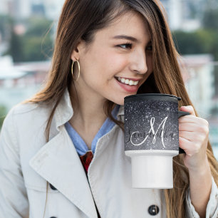 Mug De Voyage Parties scintillant noire moderne étincelles Nom p
