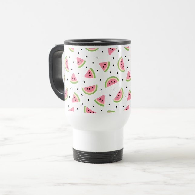 Mug De Voyage Pastèque rose, Graines de pastèque, Motif d'été (Devant gauche)