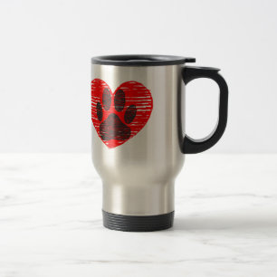 Mug De Voyage Paw Chien Croquis Dans Le Coeur Rouge