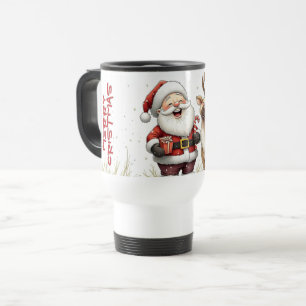 Mug De Voyage Père Noël et rennes dans un style de dessin animé 