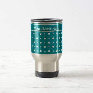 Mug de voyage personnalisé, Pois, Blanc sur Turquo