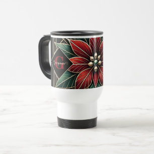 Mug De Voyage Personnalisé Retro Art Déco Floral Poinsettia