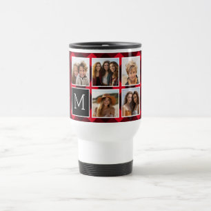 Mug De Voyage Photo Collage - Monogramme Rouge Buffle Noir Plaid