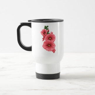 Mug De Voyage Pixelated Pink Hollyhock Flower