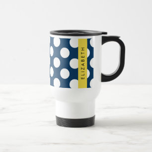 Mug De Voyage Pois Bleus de la Marine, Motif Pot Polka, Votre No