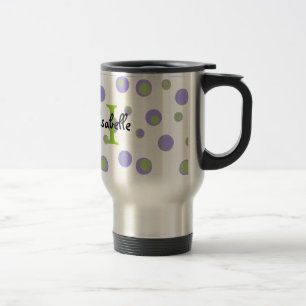 Mug De Voyage Pois vert pourpre décoré d'un monogramme