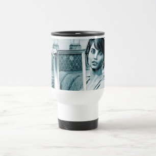 Mug De Voyage Portrait d'art de femme glamour bleu vintage