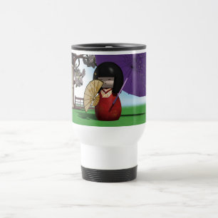Mug De Voyage Poupée Kokeshi Japonaise Art Cerisier en Fleur