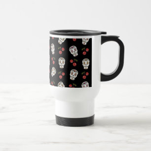Mug De Voyage RAB Rockabilly Sugar Skulls Cerises Sur Fond Noir