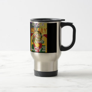 Mug De Voyage Rasta Couleurs Rouge or Vert Hillary Art Imprimer