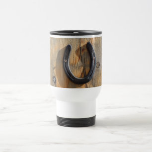 Mug De Voyage Regard du bois en fer à cheval occidental rustiqu