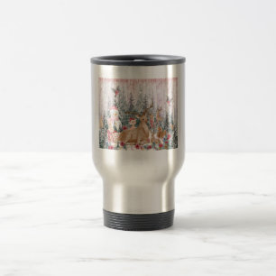 Mug De Voyage Rinder d'aquarelle rose, Snowman Joyeux Noël