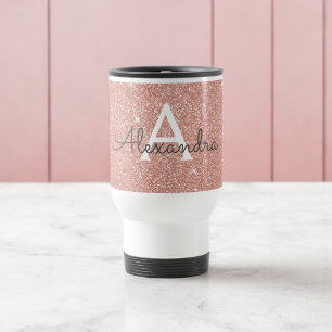 Mug De Voyage Rose Gold Sparkle Parties scintillant Monogramme N