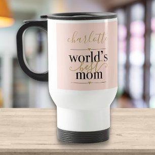 Mug De Voyage Rose poudré et or Personnalisé Meilleure Maman du