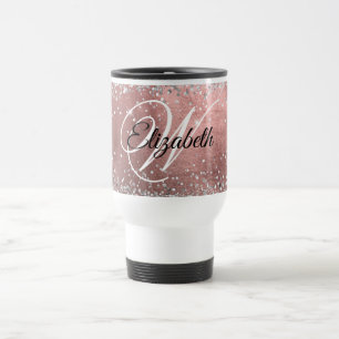 Mug De Voyage Rose Poudrée Argent Pailleté Monogrammé