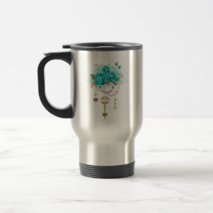 Mug De Voyage Roses turquoise avec touches