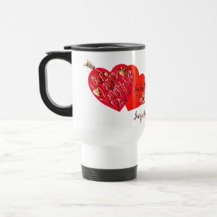 Mug De Voyage Rouge "Ayez un Heureuse Sainte-Valentin" Coeurs et