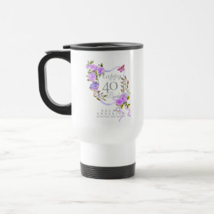 Mug De Voyage Ruban Rose Violet 40ème Anniversaire