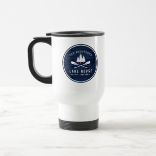 Mug De Voyage Rustic Lake House Bateau Arbres Bois Bleu Imprimer