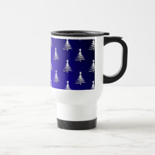 Mug De Voyage Sapins de Noël Argent sur Bleu Cobalt