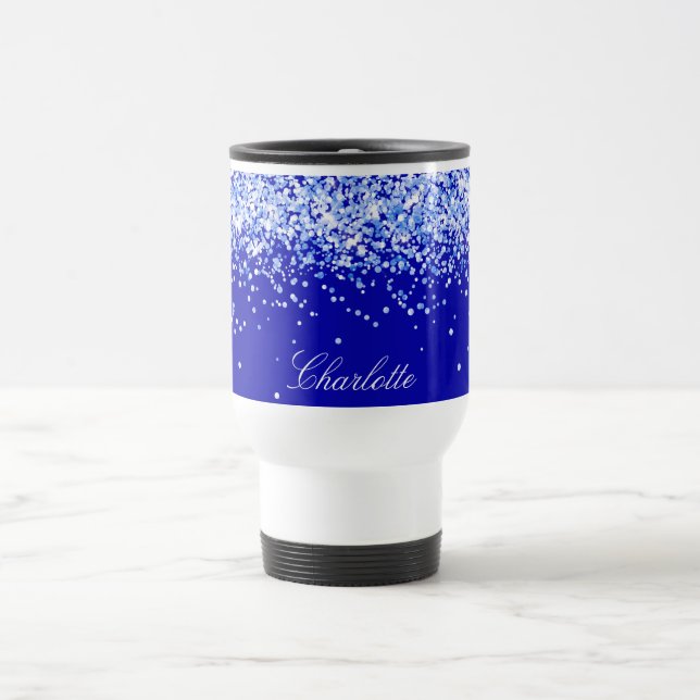 Mug De Voyage Script de nom de confetti bleu royal (Centre)