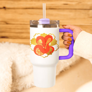 Mug De Voyage Serpent rouge sur une fleur d'or"   Unique et luxu