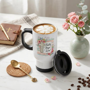 Mug De Voyage Shabby Chic floral Foi Espoir Amour