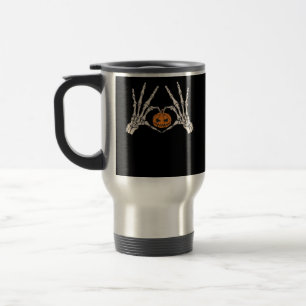 Mug De Voyage Skeleton Coeur main et Citrouille Drôle Hondelle c